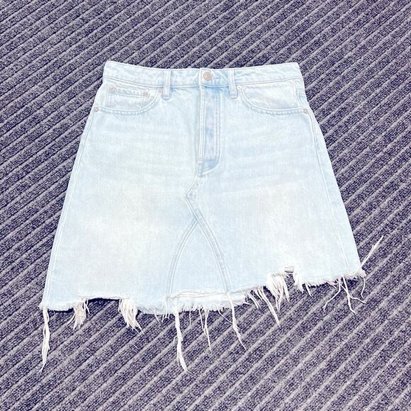 FREE PEOPLE We The Free Going Rogue Asymmetric Denim Skirt Washed Denim Size 27 - Picture 7 of 13